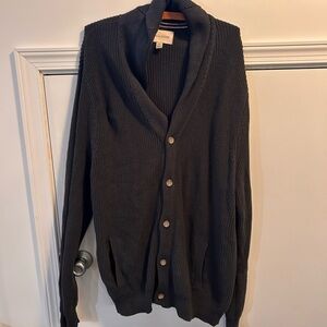 Sun Stone Sweater Cardigan Mens XXL Gray Ribbed Button Front Shawl Collar